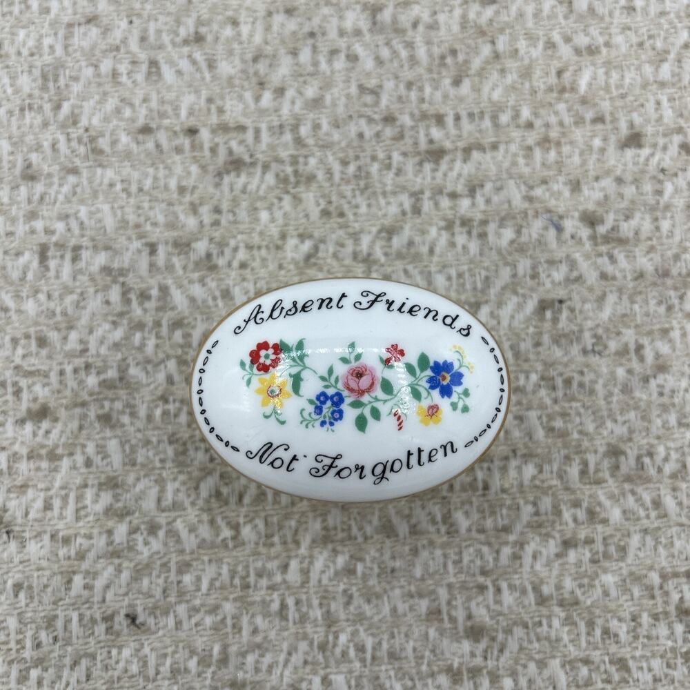 VINTAGE CROWN STAFFORDSHIRE "Absent Friends Not Forgotten" TRINKET BOX ENGLAND